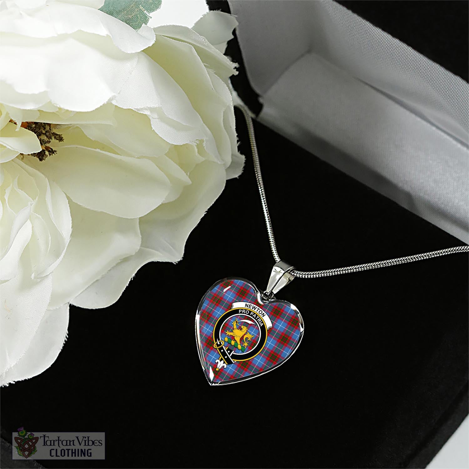 Newton Tartan Heart Necklace with Family Crest - Tartan Vibes Clothing