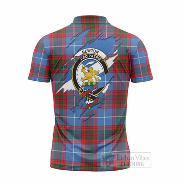 Newton Clan Crest In Me Tartan Zipper Polo Shirt Scotland Flag Style
