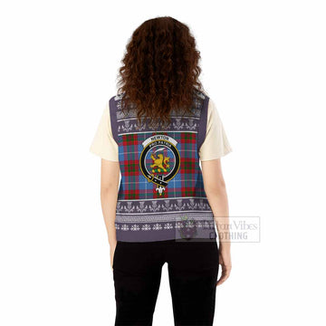Newton Clan Tartan Christmas Knitted V-Neck Vest with Family Crest