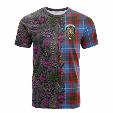Newton Family Crest Tartan Cotton T-shirt Scottish Thistle Flower Pattern Half Style