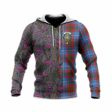 Newton Family Crest Tartan Knitted Hoodie Scottish Thistle Flower Pattern Half Style - Tartan Vibes Clothing