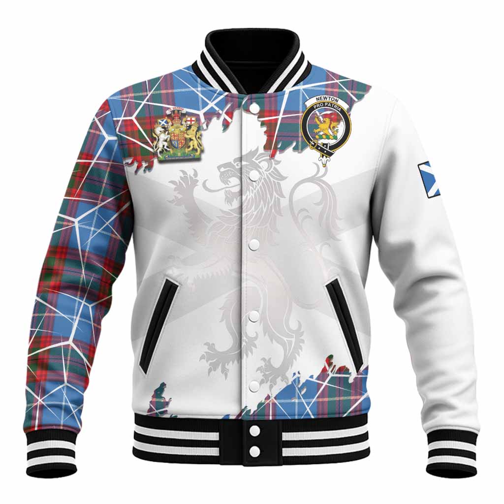 Newton Tartan Baseball Jacket with Family Crest and Lion Rampant Grunge Style
