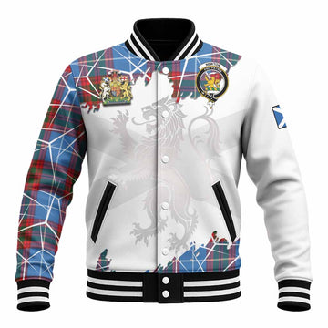 Newton Tartan Baseball Jacket with Family Crest and Lion Rampant Grunge Style