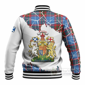 Newton Tartan Baseball Jacket with Family Crest and Lion Rampant Grunge Style