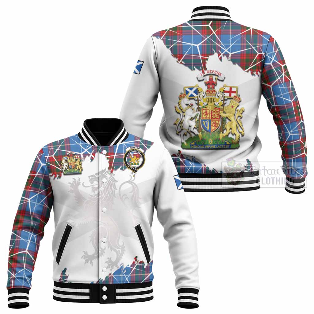Newton Tartan Baseball Jacket with Family Crest and Lion Rampant Grunge Style