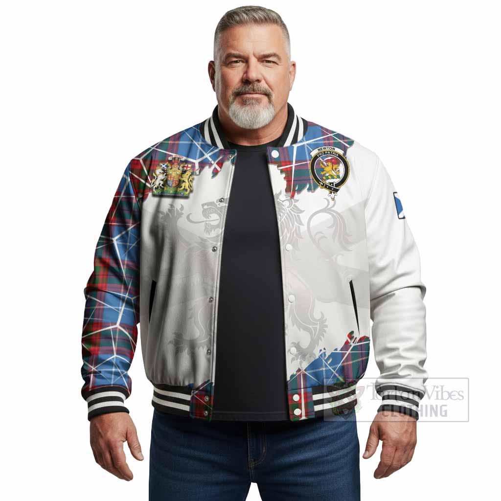 Newton Tartan Baseball Jacket with Family Crest and Lion Rampant Grunge Style