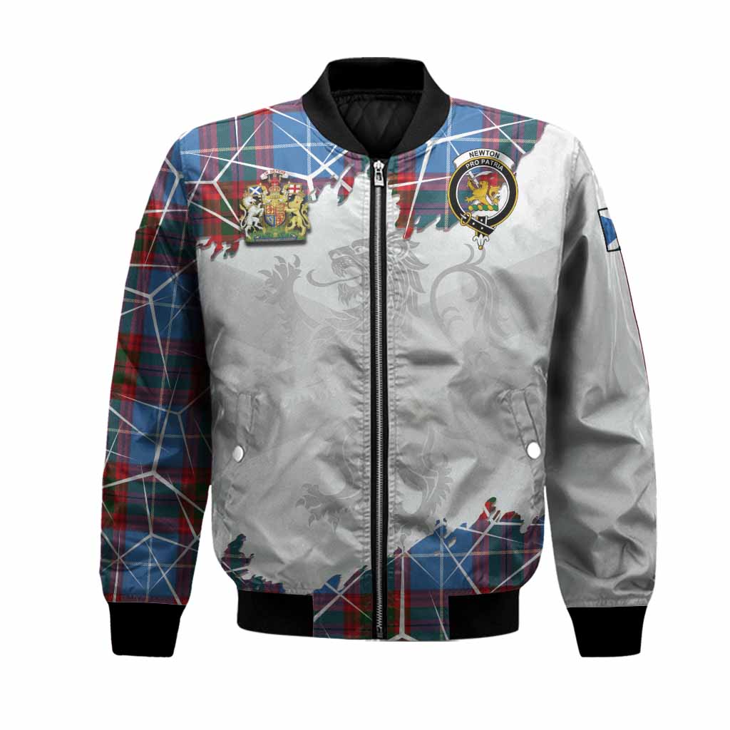 Newton Tartan Bomber Jacket with Family Crest and Lion Rampant Grunge Style