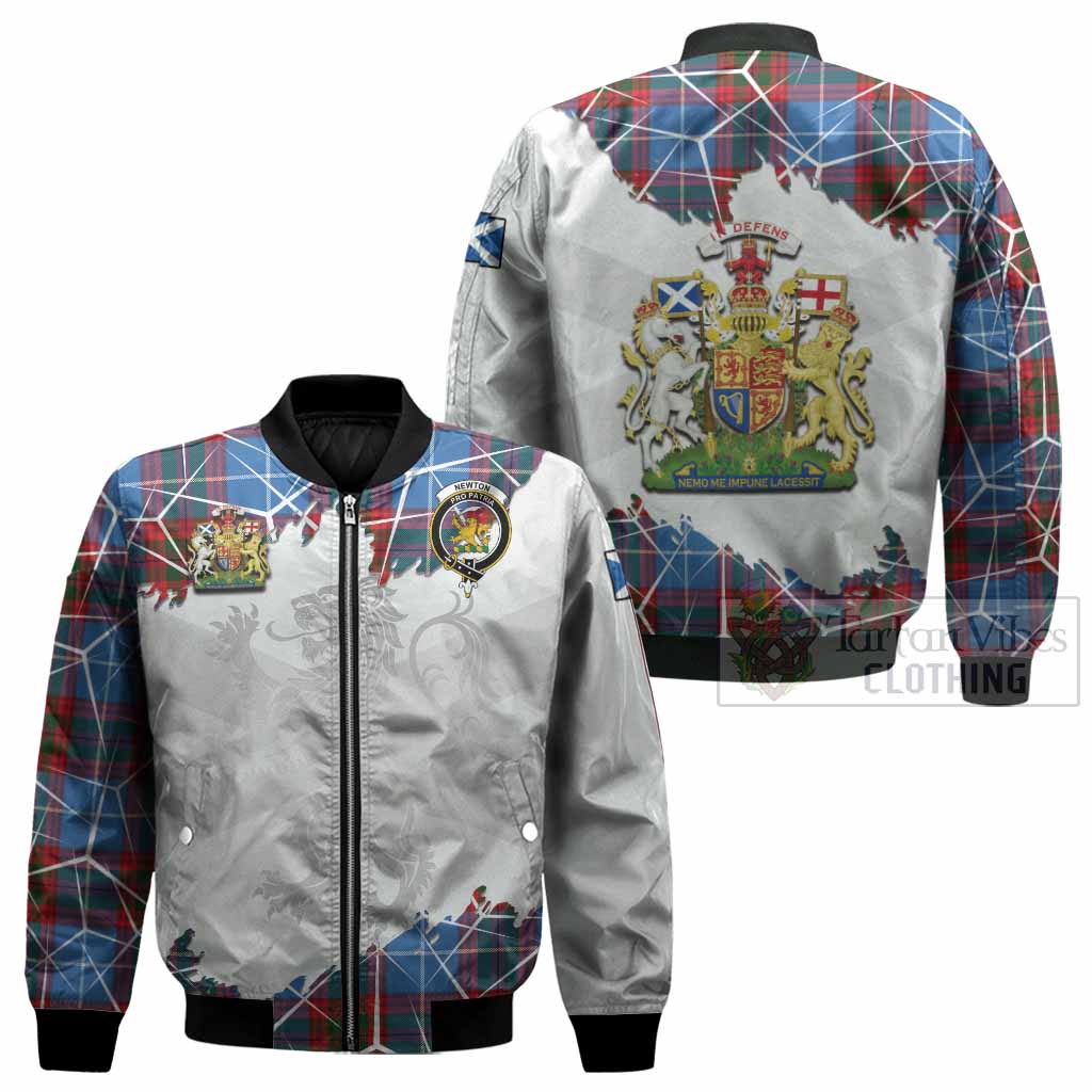 Newton Tartan Bomber Jacket with Family Crest and Lion Rampant Grunge Style
