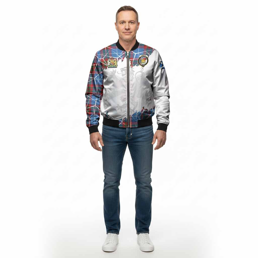 Newton Tartan Bomber Jacket with Family Crest and Lion Rampant Grunge Style