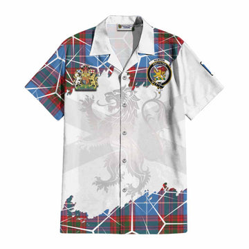 Newton Tartan Cotton Hawaiian Shirt with Family Crest and Lion Rampant Grunge Style