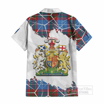 Newton Tartan Cotton Hawaiian Shirt with Family Crest and Lion Rampant Grunge Style