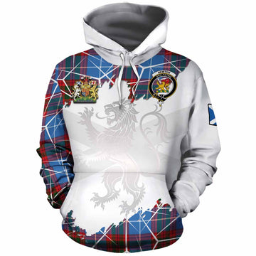 Newton Tartan Cotton Hoodie with Family Crest and Lion Rampant Grunge Style