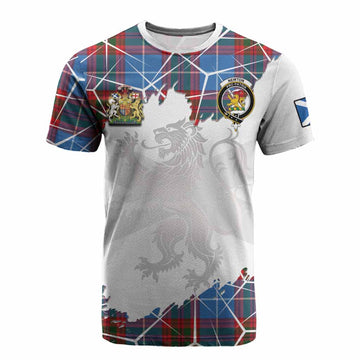 Newton Tartan Cotton T-shirt with Family Crest and Lion Rampant Grunge Style