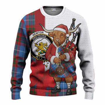 Newton Tartan Crest Christmas Christmas Ugly Sweater Highland Cow Bagpipes Coquette Bow Style