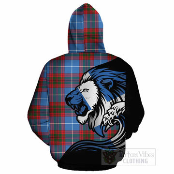 Newton Tartan Crest Cotton Hoodie Scottish Golden Lions Wave Flow