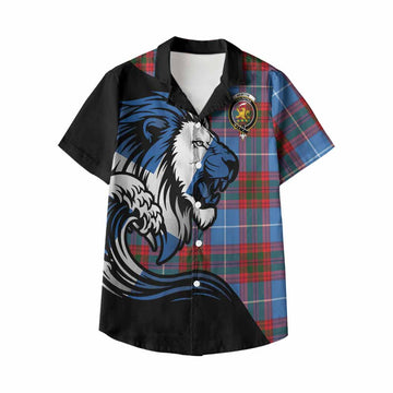 Newton Tartan Crest Kid Hawaiian Shirt Scottish Golden Lions Wave Flow