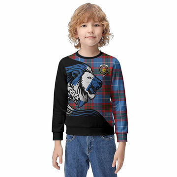 Newton Tartan Crest Kid Knitted Sweatshirt Scottish Golden Lions Wave Flow