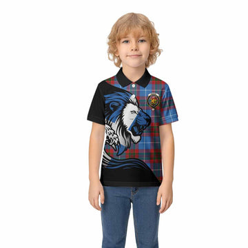 Newton Tartan Crest Kid Polo Shirt Scottish Golden Lions Wave Flow