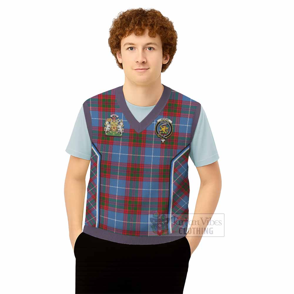 Newton Tartan Crest Knitted V-Neck Vest Scotland Coat of Arm Flag Style - Tartan Vibes Clothing