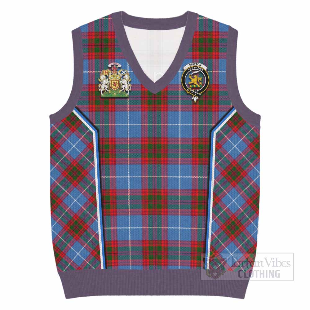 Newton Tartan Crest Knitted V-Neck Vest Scotland Coat of Arm Flag Style - Tartan Vibes Clothing