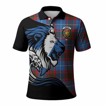 Newton Tartan Crest Polo Shirt Scottish Golden Lions Wave Flow