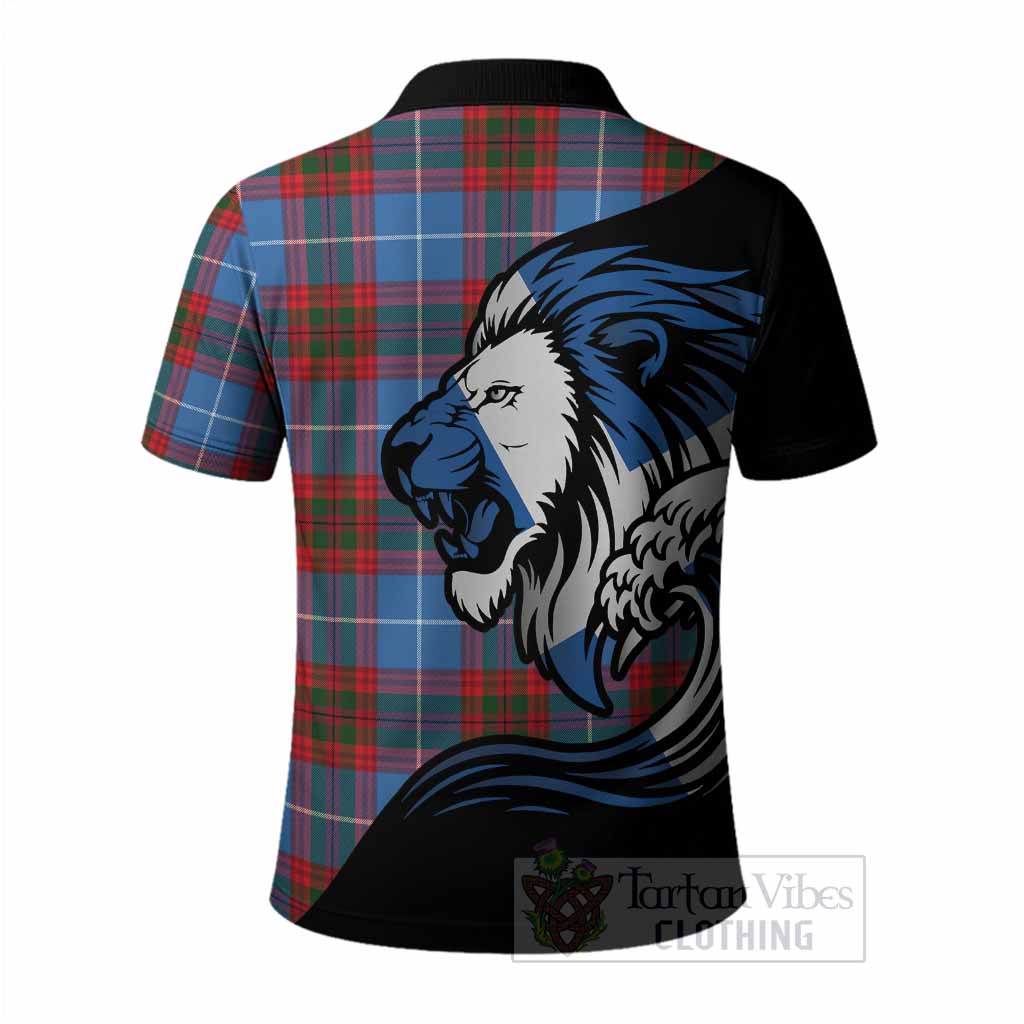 Newton Tartan Crest Polo Shirt Scottish Golden Lions Wave Flow