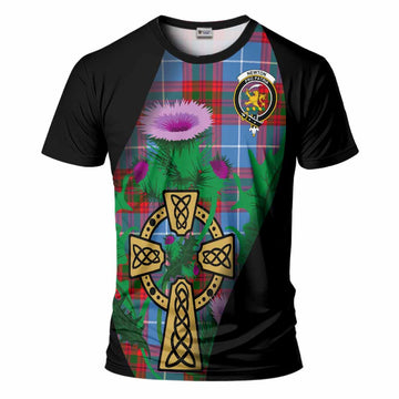 Newton Tartan Crest T-Shirt Celtic Cross Thistle Flowers