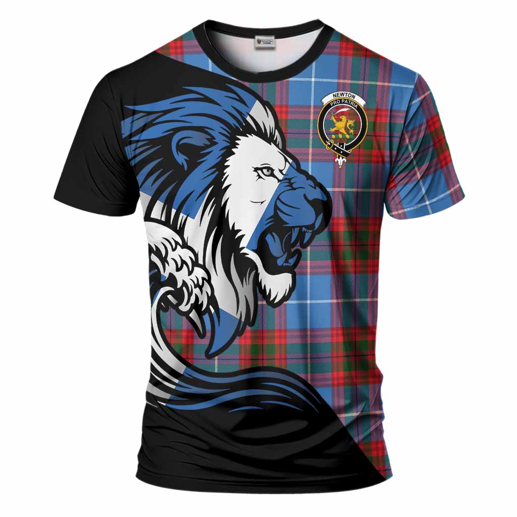 Newton Tartan Crest T-Shirt Scottish Golden Lions Wave Flow