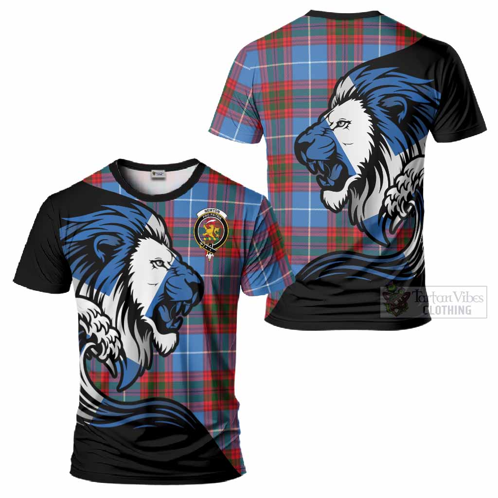 Newton Tartan Crest T-Shirt Scottish Golden Lions Wave Flow