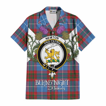 Newton Tartan Family Crest Cotton Hawaiian Shirt Scottish Burns Night Thistle Floral