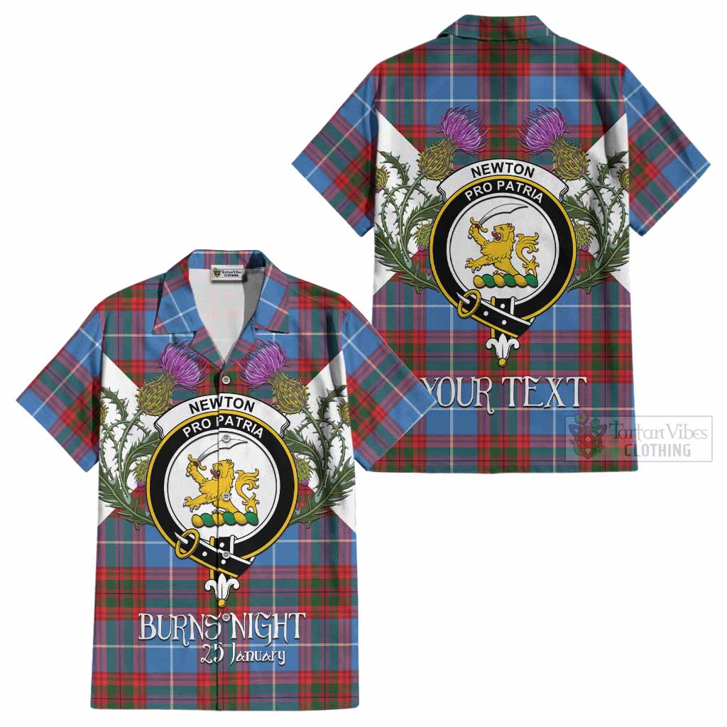 Newton Tartan Family Crest Cotton Hawaiian Shirt Scottish Burns Night Thistle Floral