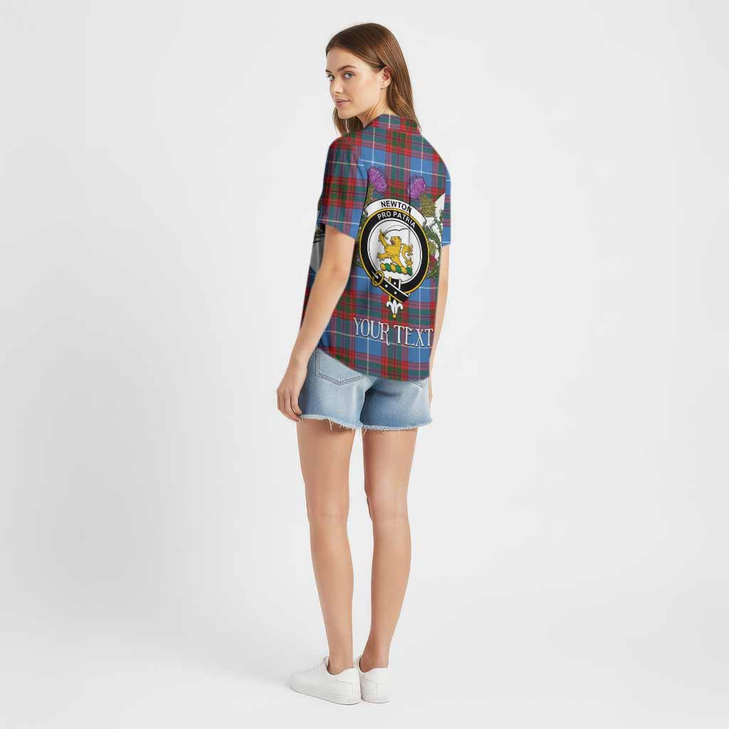 Newton Tartan Family Crest Cotton Hawaiian Shirt Scottish Burns Night Thistle Floral