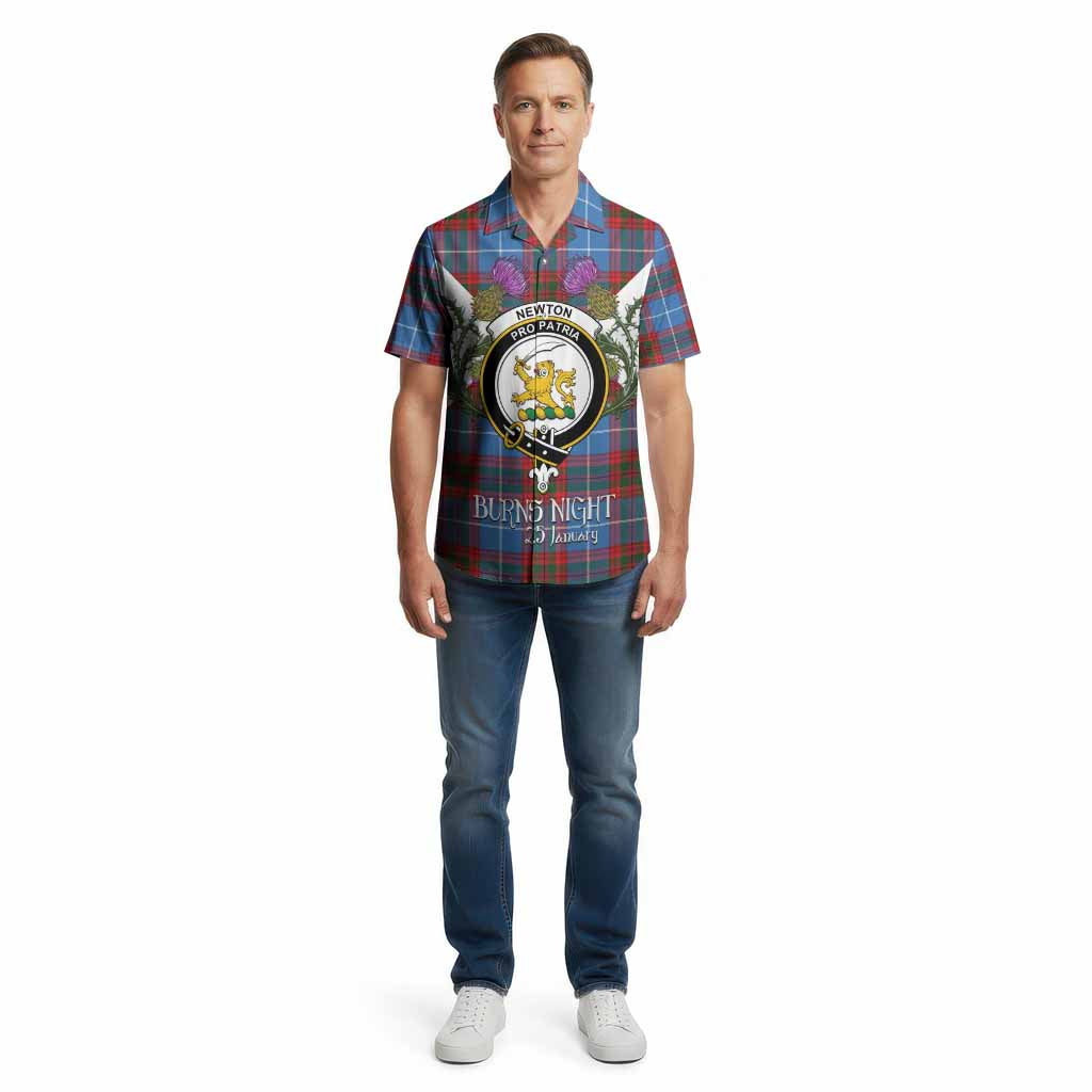 Newton Tartan Family Crest Cotton Hawaiian Shirt Scottish Burns Night Thistle Floral