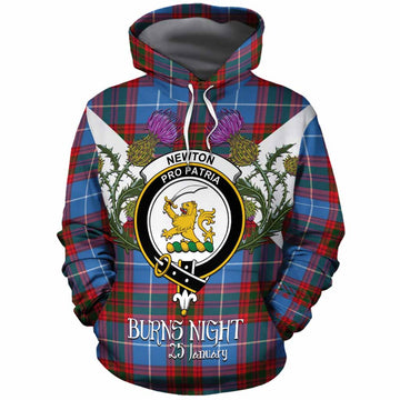 Newton Tartan Family Crest Cotton Hoodie Scottish Burns Night Thistle Floral