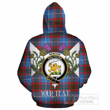 Newton Tartan Family Crest Cotton Hoodie Scottish Burns Night Thistle Floral