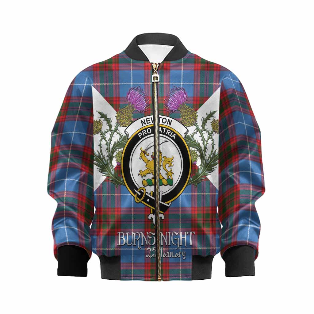 Newton Tartan Family Crest Kid Bomber Jacket Scottish Burns Night Thistle Floral