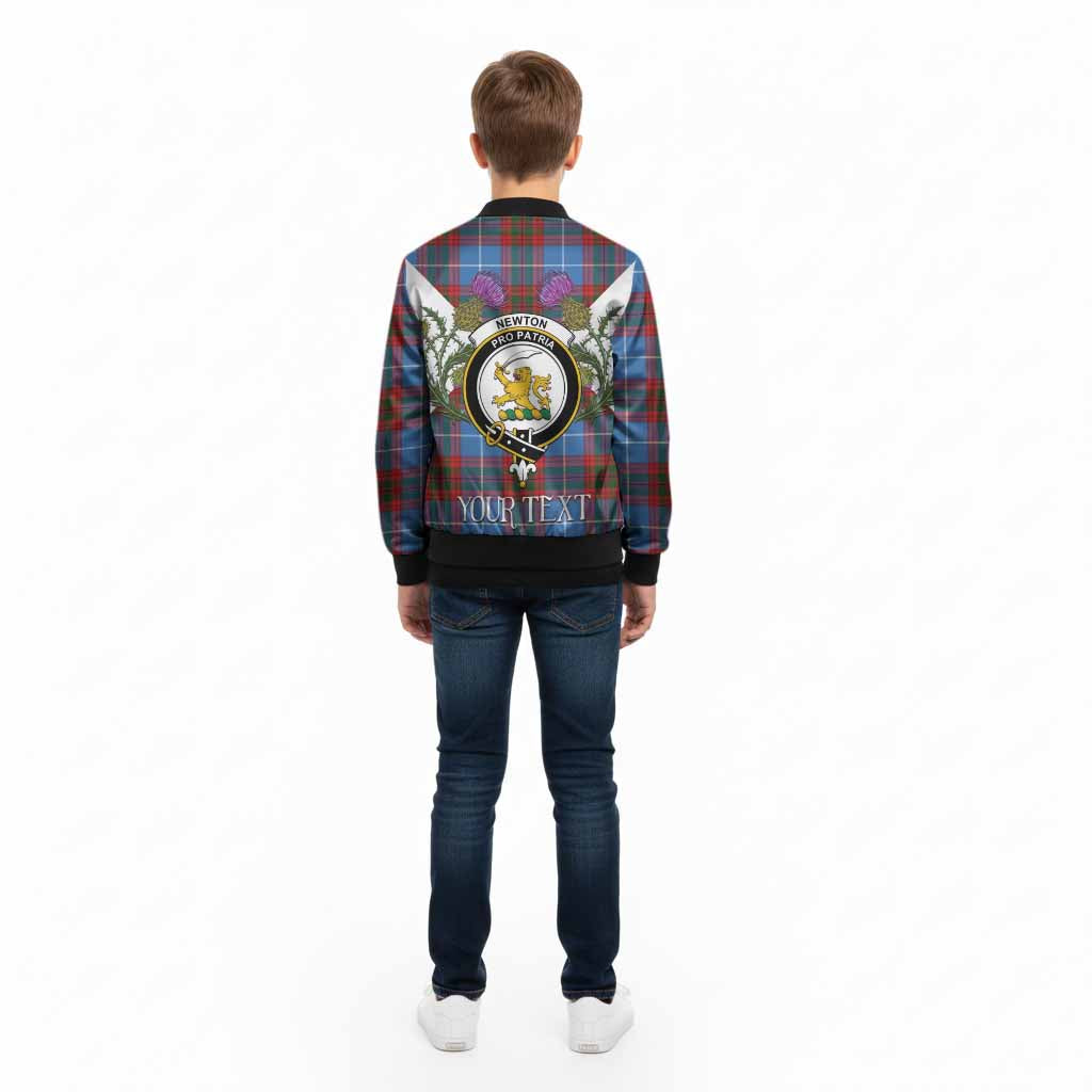 Newton Tartan Family Crest Kid Bomber Jacket Scottish Burns Night Thistle Floral