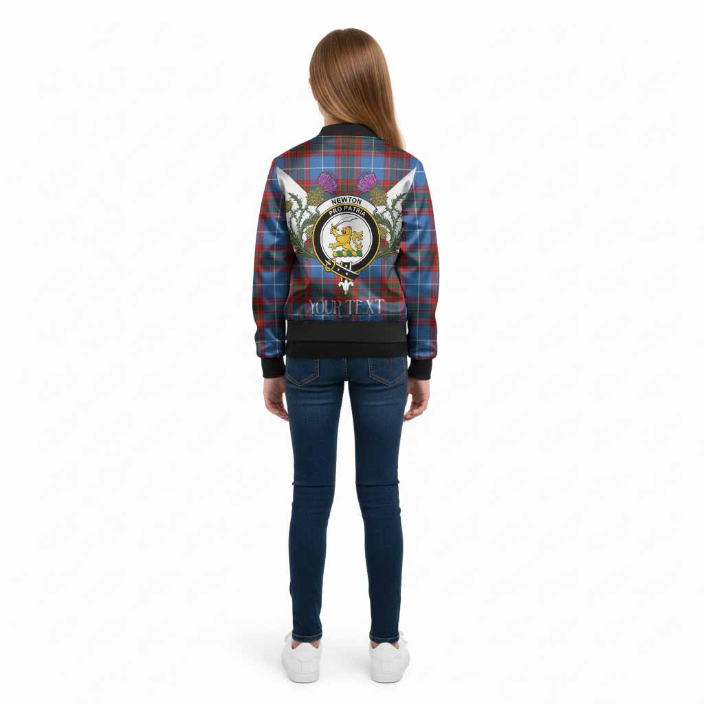 Newton Tartan Family Crest Kid Bomber Jacket Scottish Burns Night Thistle Floral
