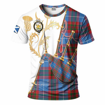 Newton Tartan Family Crest T-Shirt Bagpipes with Scottish Thistle