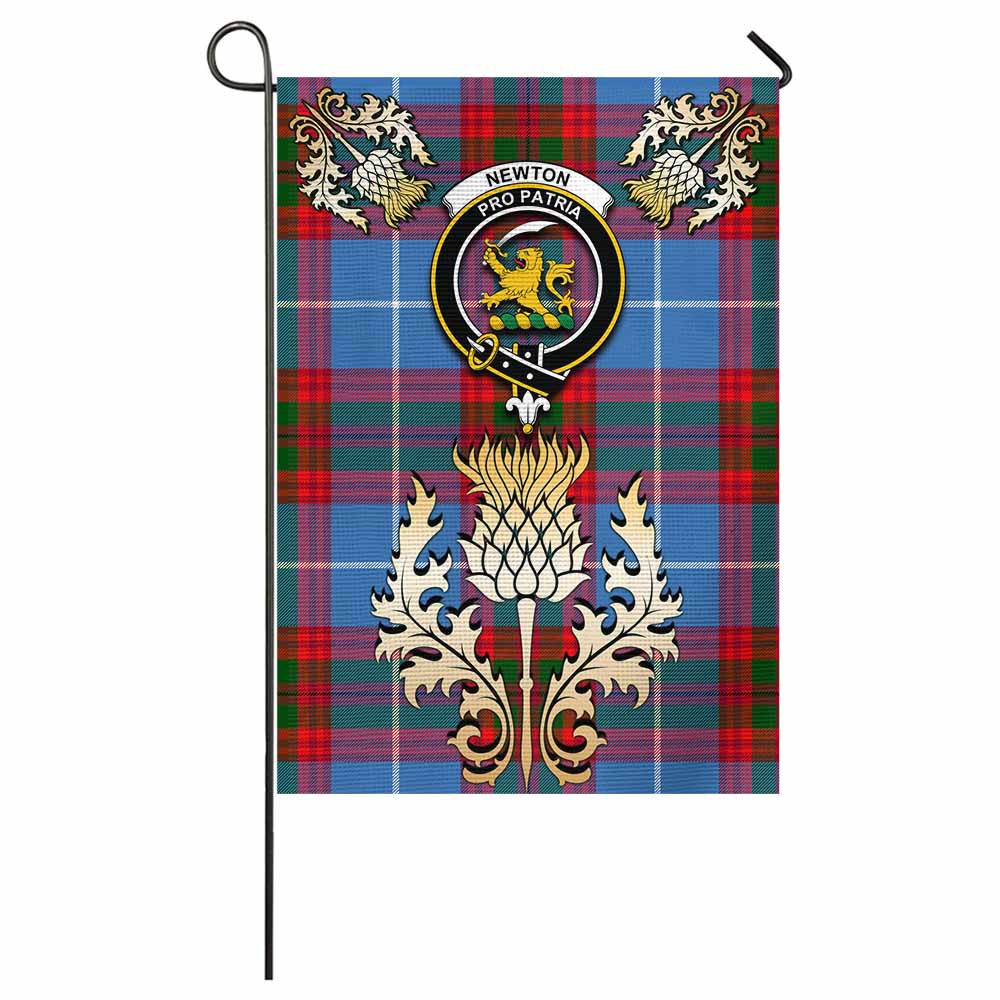 Newton Tartan Garden Flag with Golden Regal Scottish Thistle Emblem - Tartan Vibes Clothing
