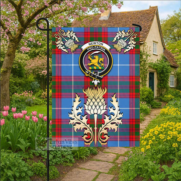 Newton Tartan Garden Flag with Golden Regal Scottish Thistle Emblem - Tartan Vibes Clothing