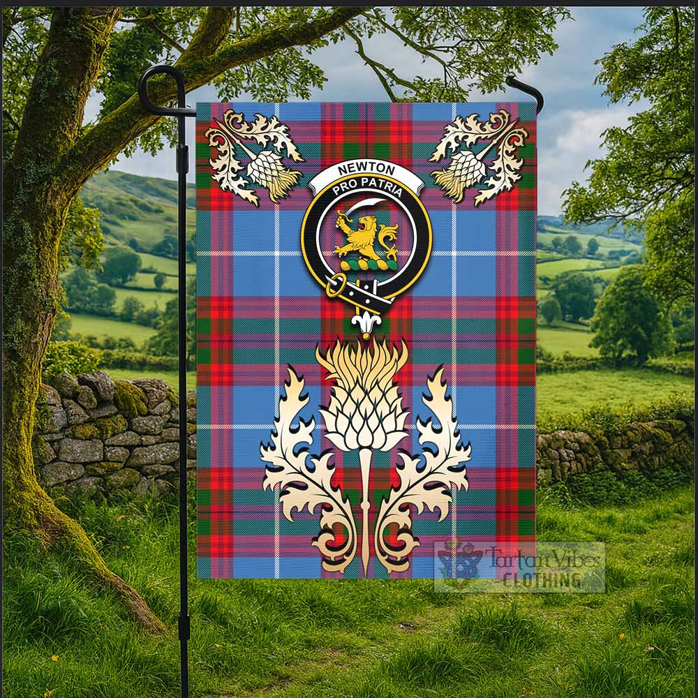 Newton Tartan Garden Flag with Golden Regal Scottish Thistle Emblem - Tartan Vibes Clothing
