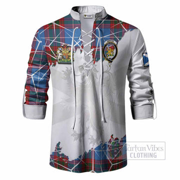Newton Tartan Ghillie Shirt with Family Crest and Lion Rampant Grunge Style