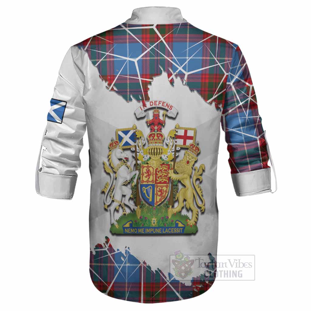 Newton Tartan Ghillie Shirt with Family Crest and Lion Rampant Grunge Style