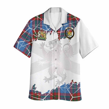 Newton Tartan Hawaiian Shirt with Family Crest and Lion Rampant Grunge Style