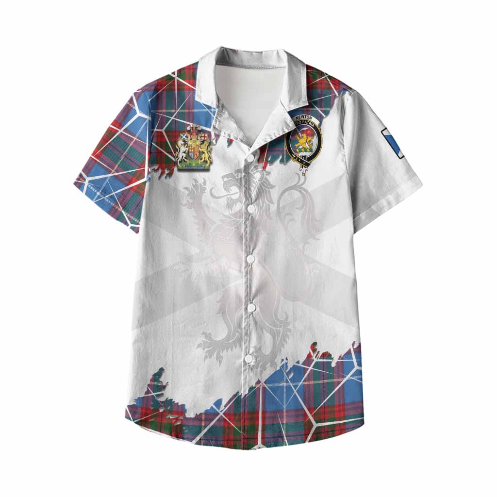 Newton Tartan Kid Hawaiian Shirt with Family Crest and Lion Rampant Grunge Style