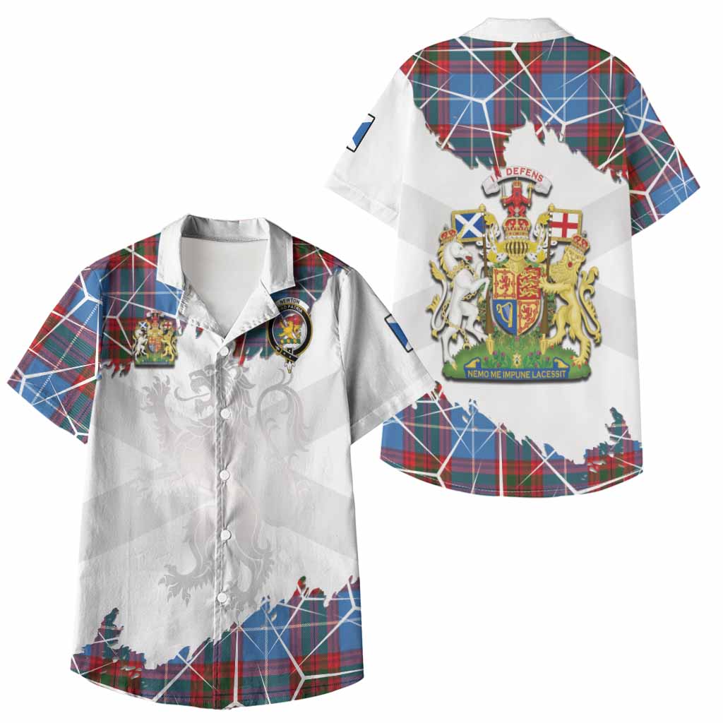 Newton Tartan Kid Hawaiian Shirt with Family Crest and Lion Rampant Grunge Style