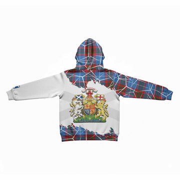 Newton Tartan Kid Hoodie with Family Crest and Lion Rampant Grunge Style