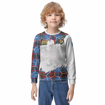 Newton Tartan Kid Knitted Sweatshirt with Family Crest and Lion Rampant Grunge Style
