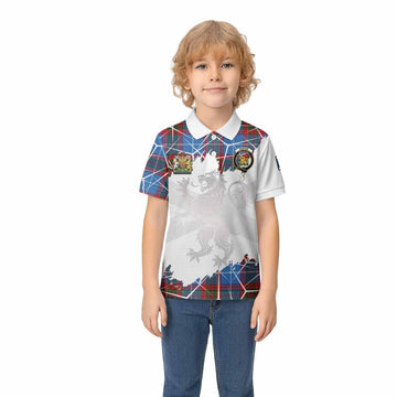 Newton Tartan Kid Polo Shirt with Family Crest and Lion Rampant Grunge Style